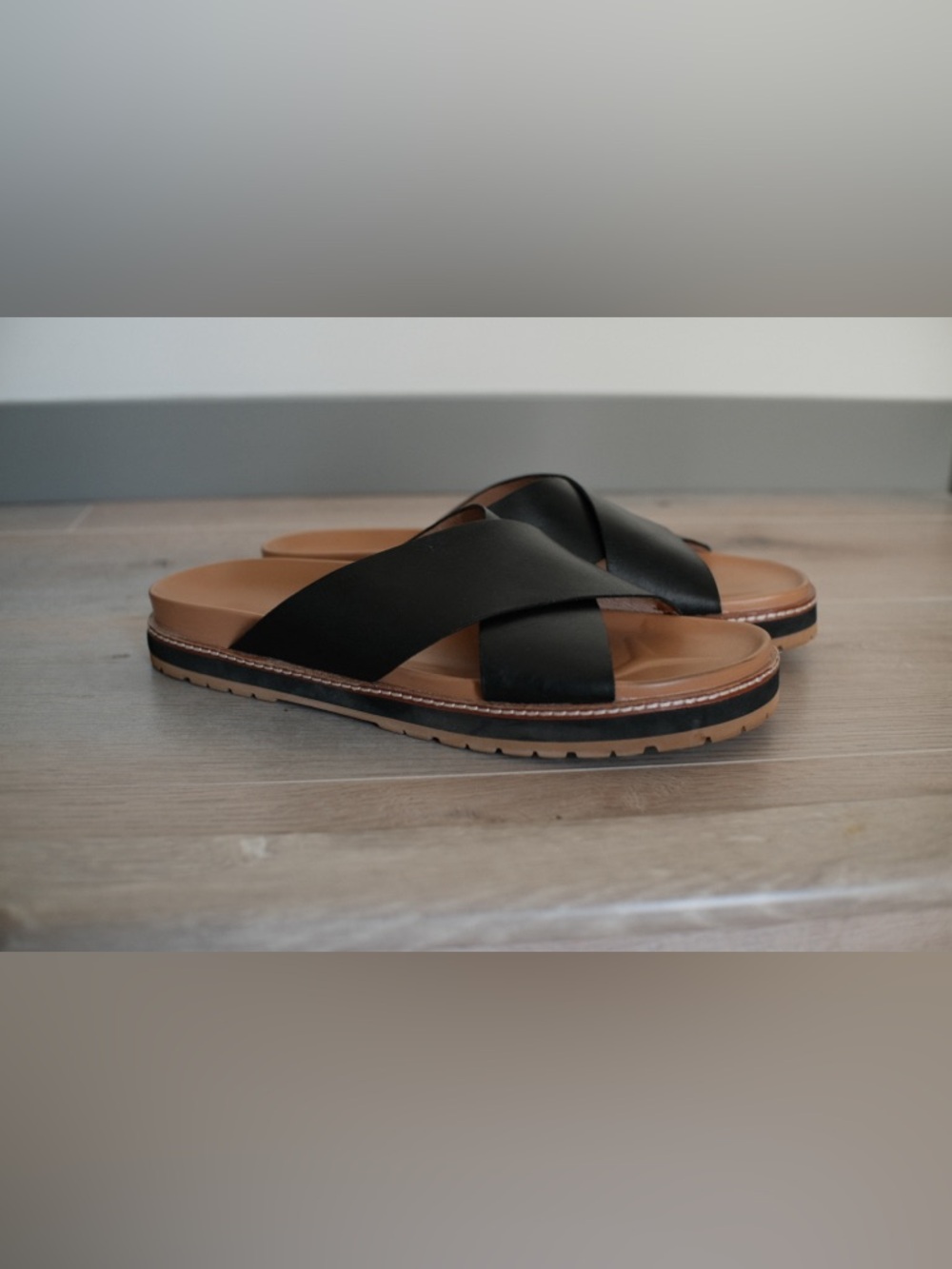 Madewell Black Leather Crisscross Slide Sandals